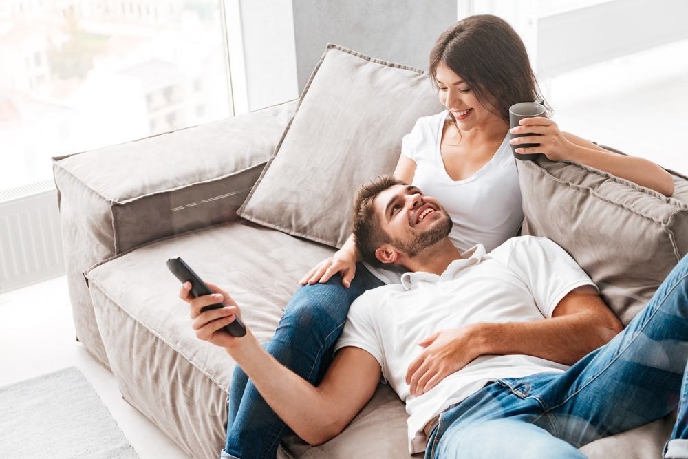 Couple sitting together and talking