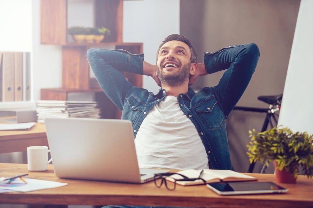 man happy at work