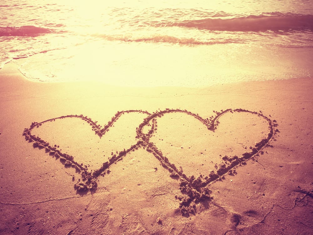 two hearts on the beach