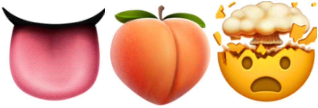 tongue emoji, peach emoji, mind blown emoji