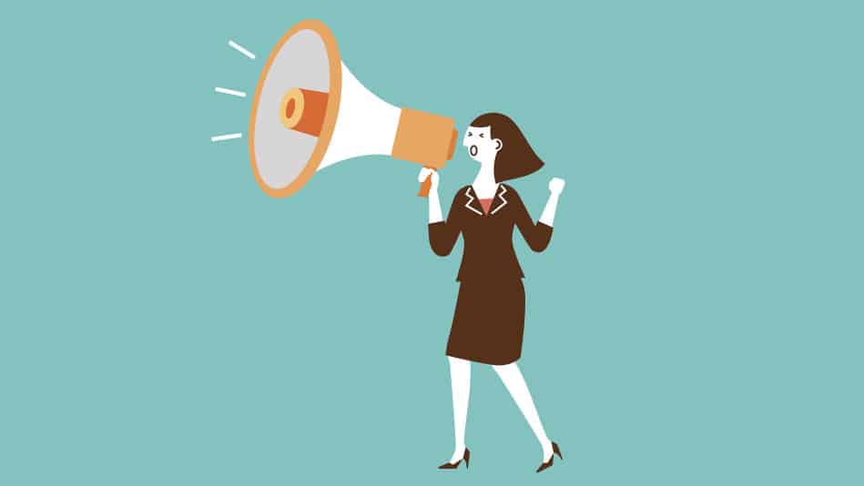 vector of a woman shouting through megaphone