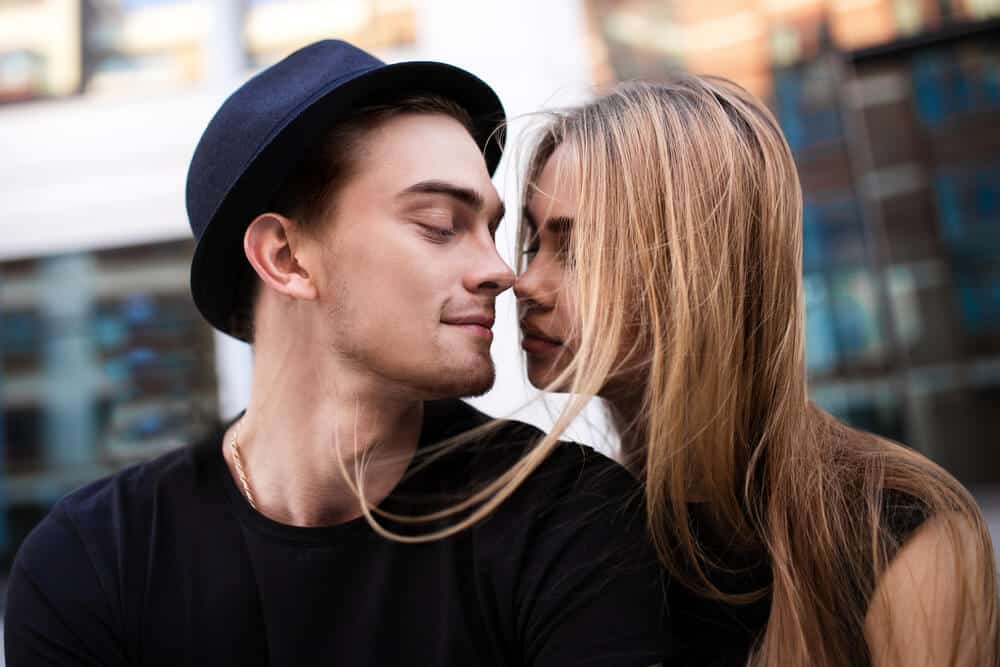 sexy couple about to kiss