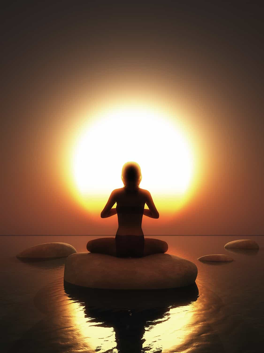 Woman on Rock water Meditate Yoga