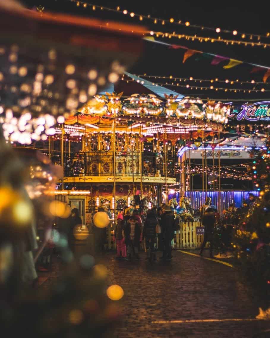 large crowed at a Christmas market