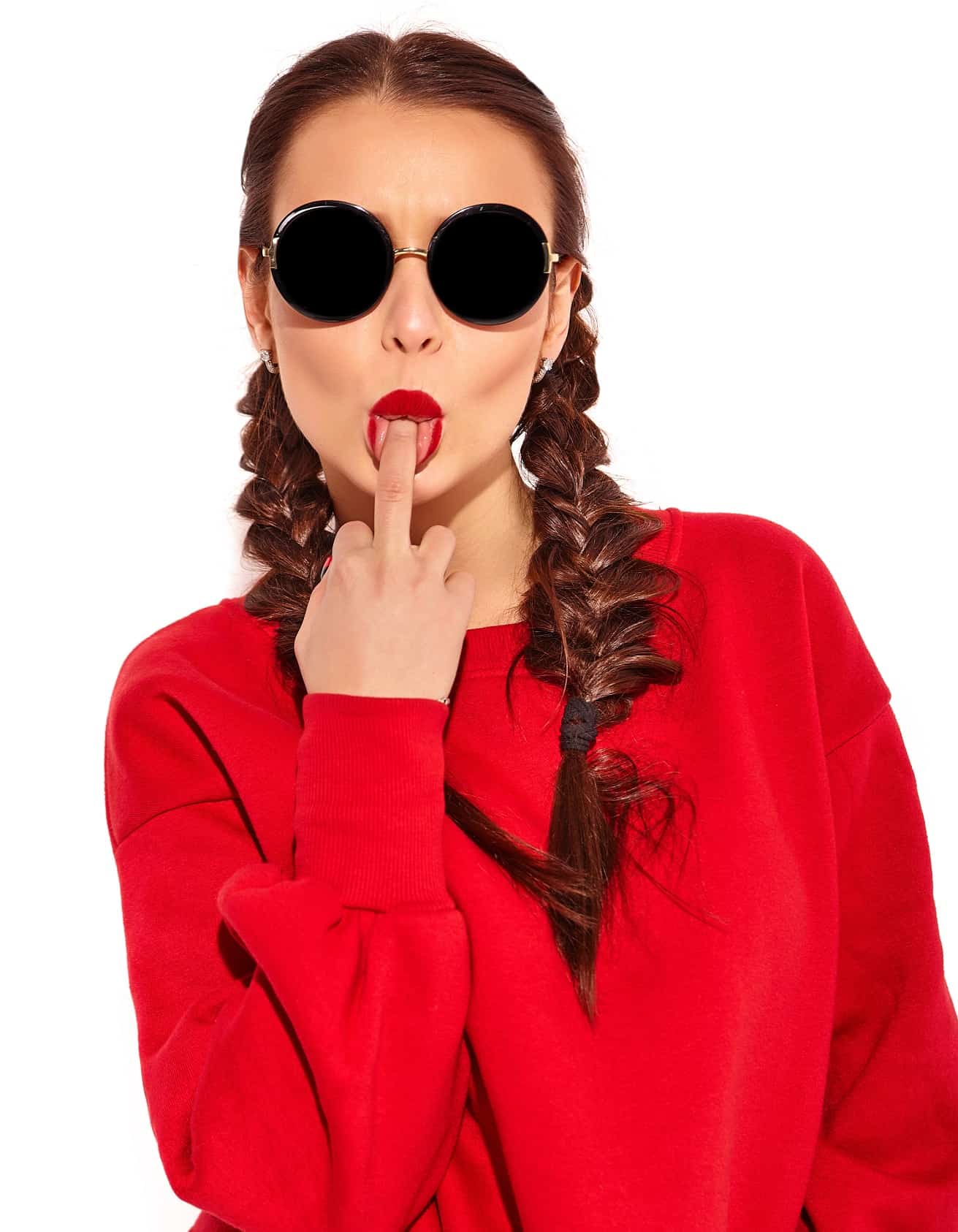 Young Woman Lick middle finger